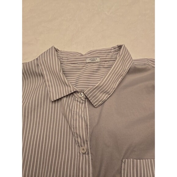 STUDIO 1886 Gray White Striped Collared Button Down Tunic Shirt Size 3X - Picture 4 of 13